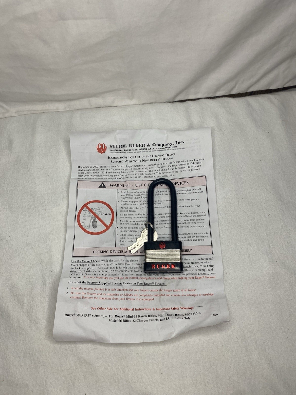 Ruger 5050 (5" x 50mm) Gun Lock - New, Opened Package