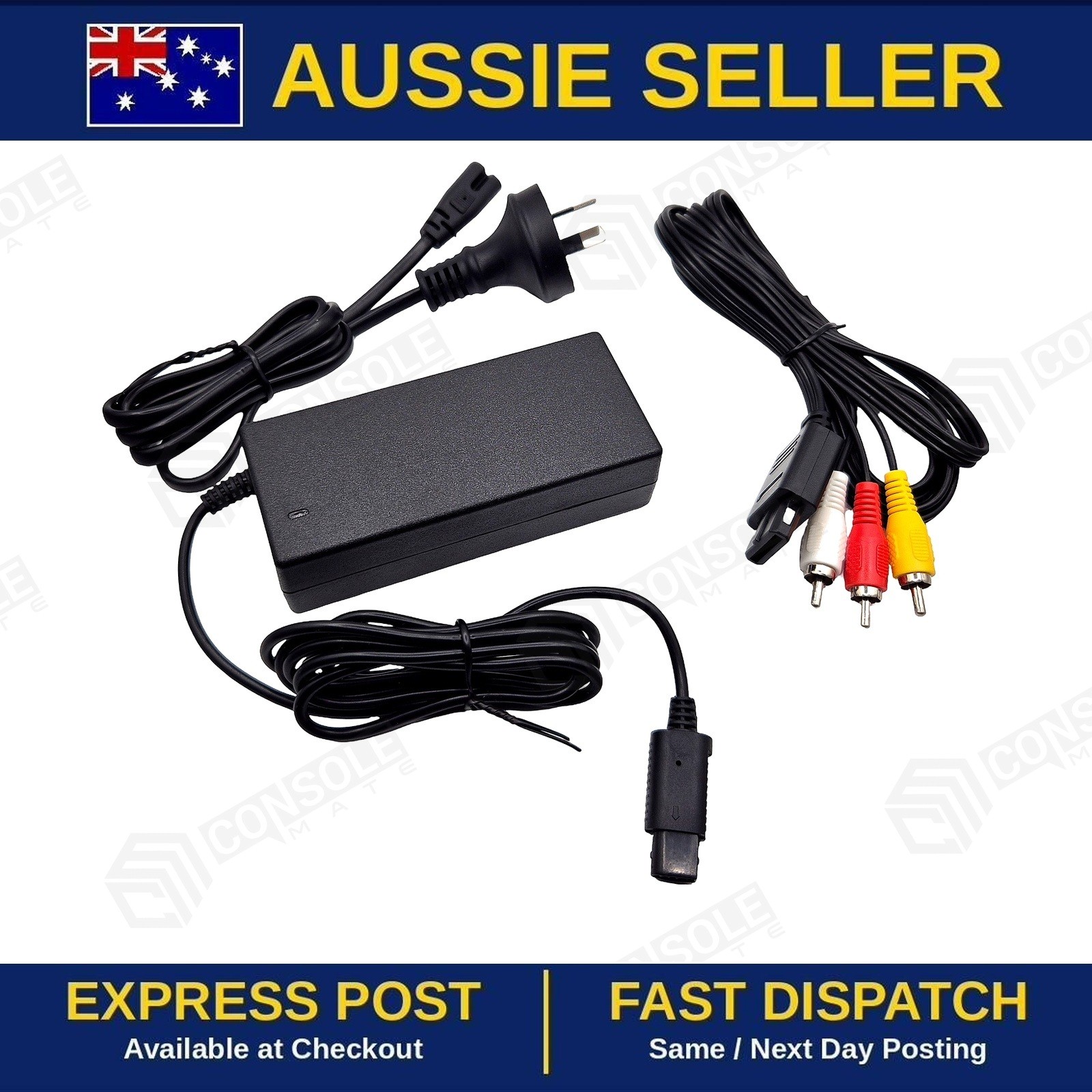 GameCube Power Supply & Composite AV Cable Set for Nintendo NGC | AU Plug