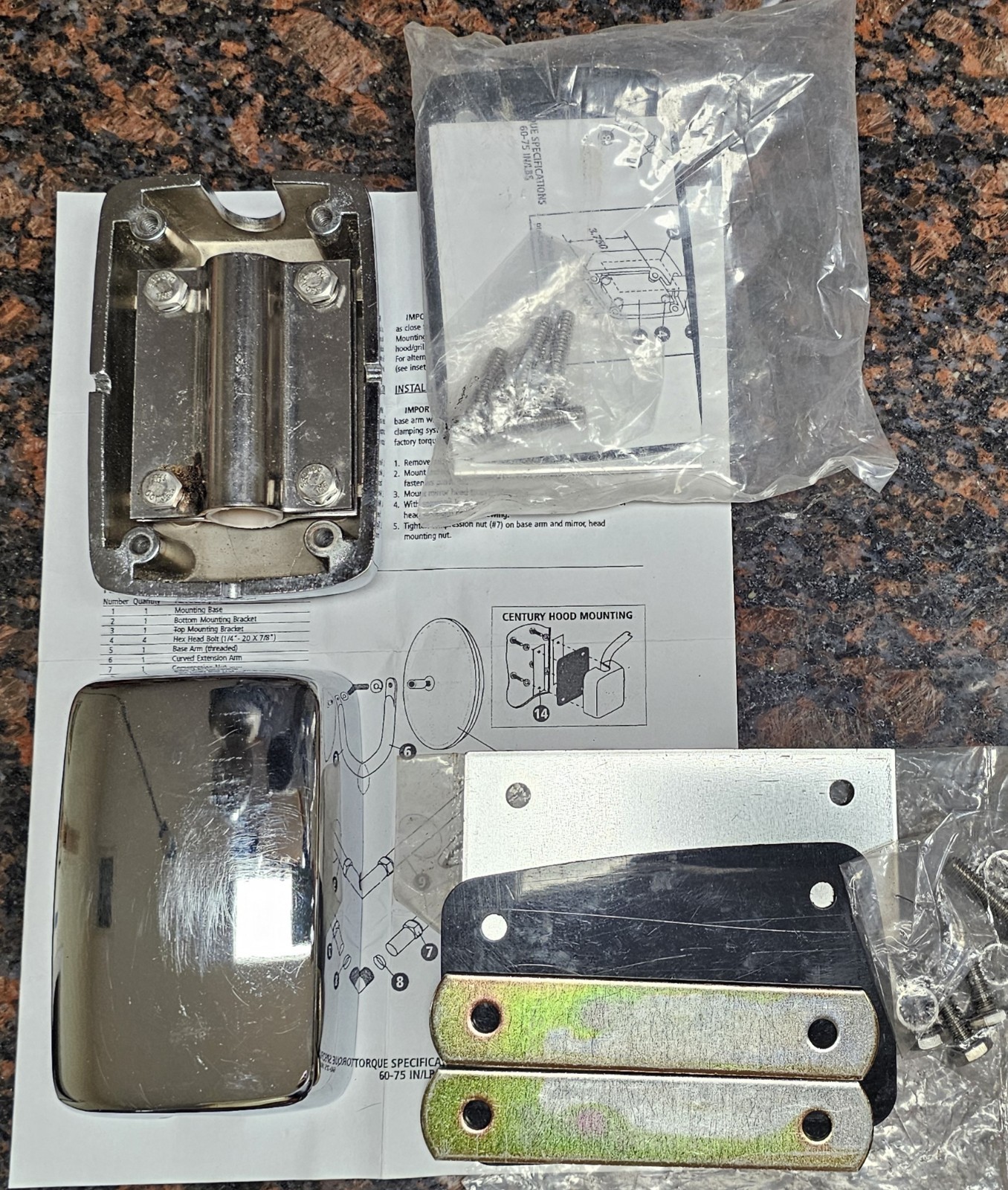 Pair of hood mounting mirror bracket kits. Some cuffs, see picture.