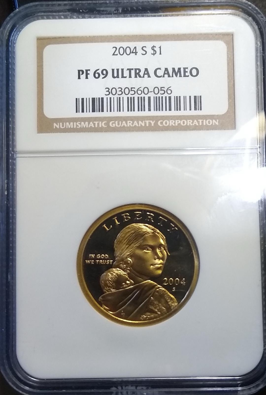 Sacagawea U.S. One Dollar Coin 2004 S, Shoshone / Eagle $1, Graded NGC PF69 UC