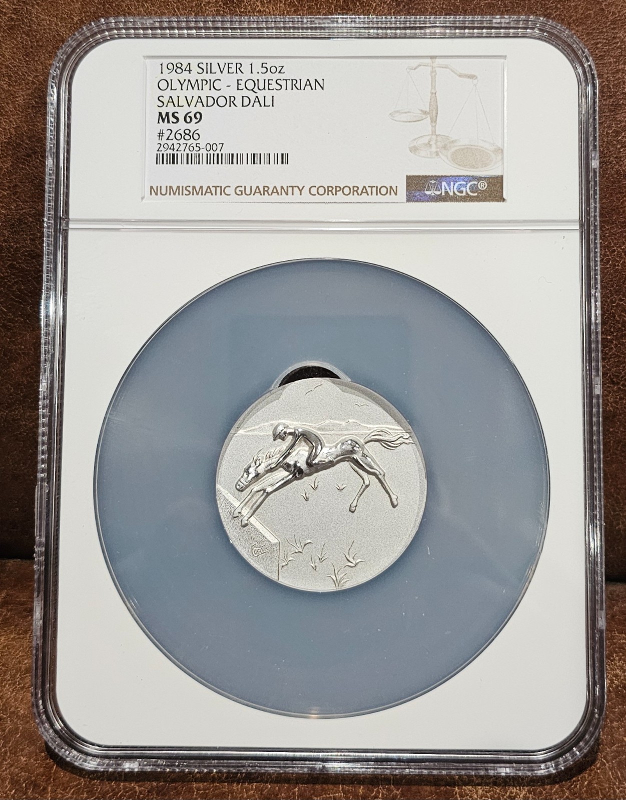1984 NGC MS 69 UNITED STATES 1.5 oz "OLYMPIC - EQUESTRAIN" Salvador Dali #2686
