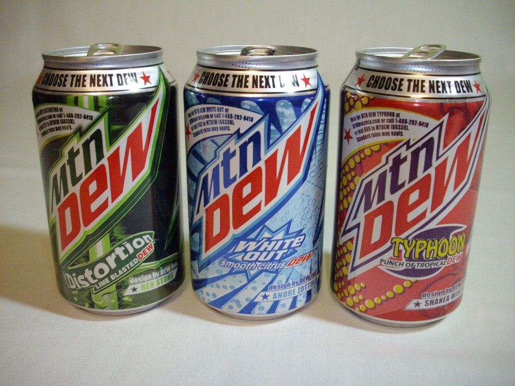 ALL 3 MOUNTAIN DEW 2010 DEWMOCRACY II CANS DISTORTION/WHITE OUT/TYPHOON - EMPTY