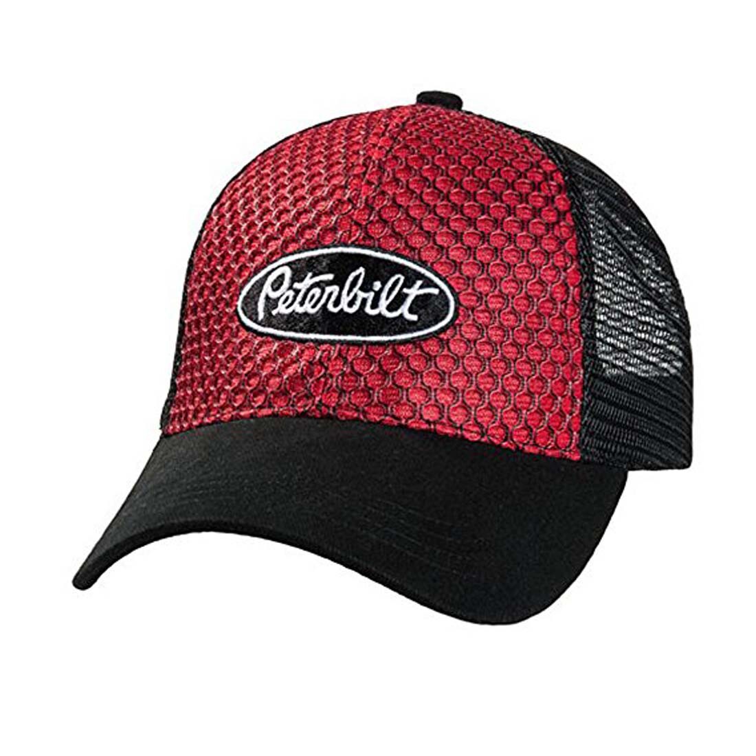Peterbilt Motors Red & Black Honeycomb Mesh Cap Embroidered Adjustable Cap