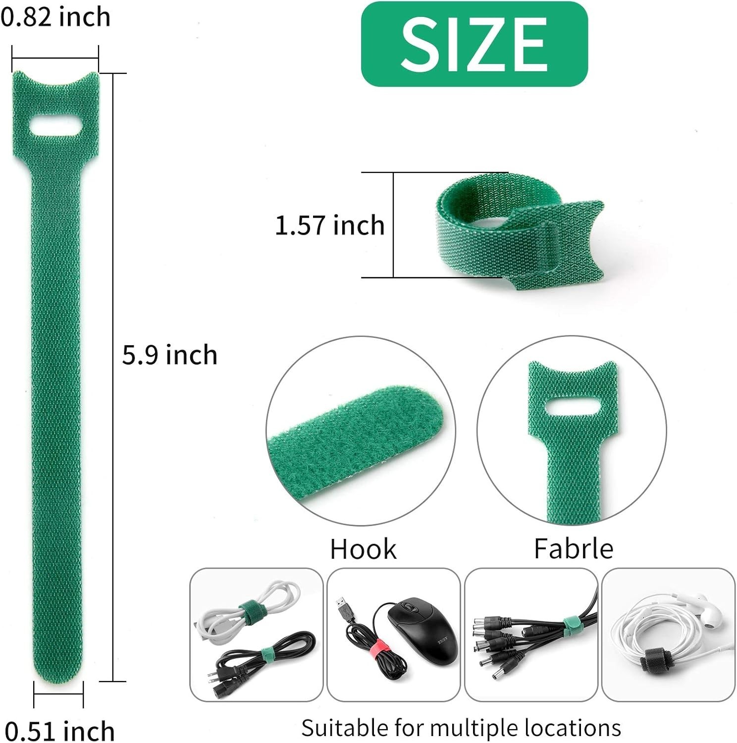 Cable Ties 6 Inch Reusable Hook Loop Fastener Strap Nylon Multicolor 50 Pack ...