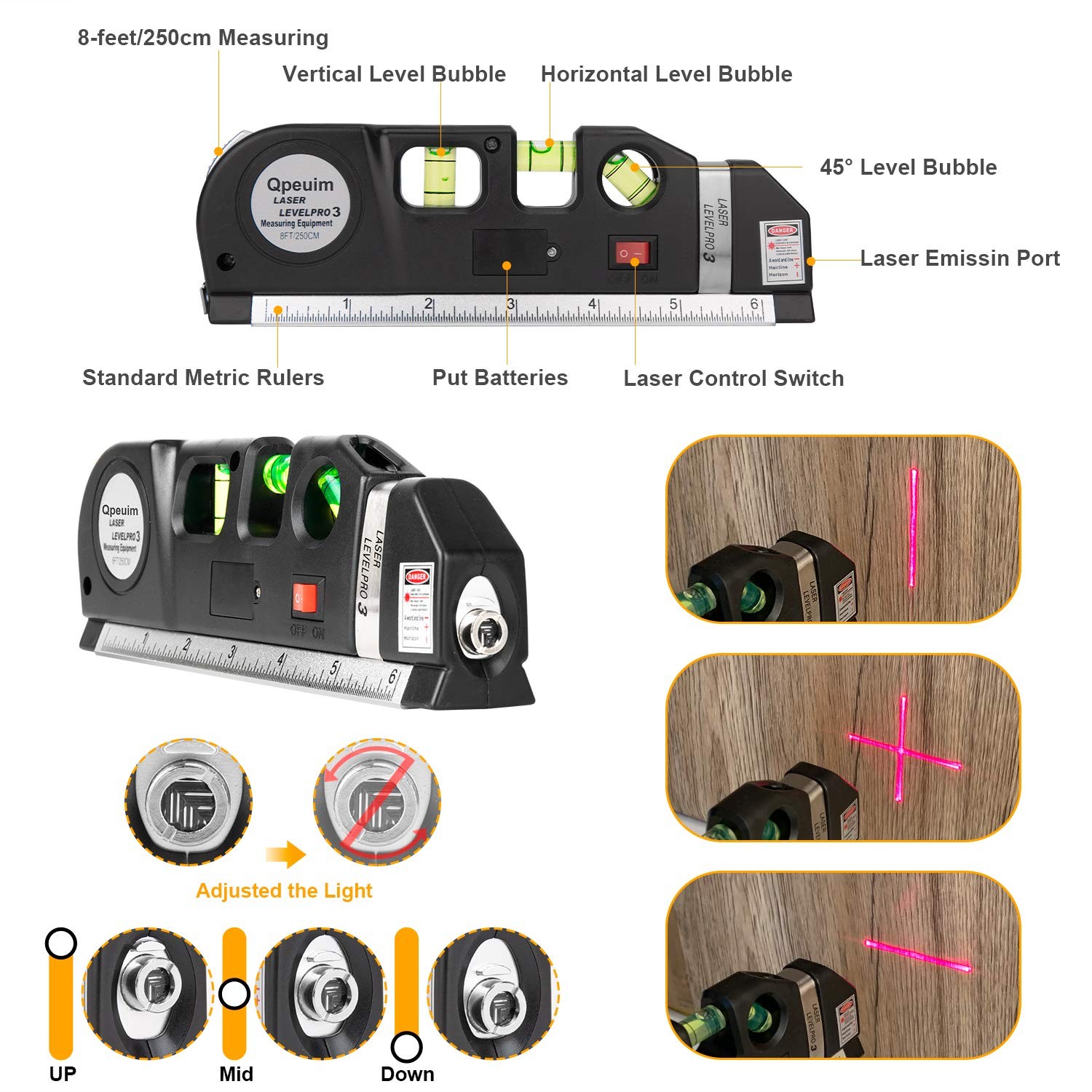 Laser Level Tool, Multipurpose Kit Standard Cross Line Red