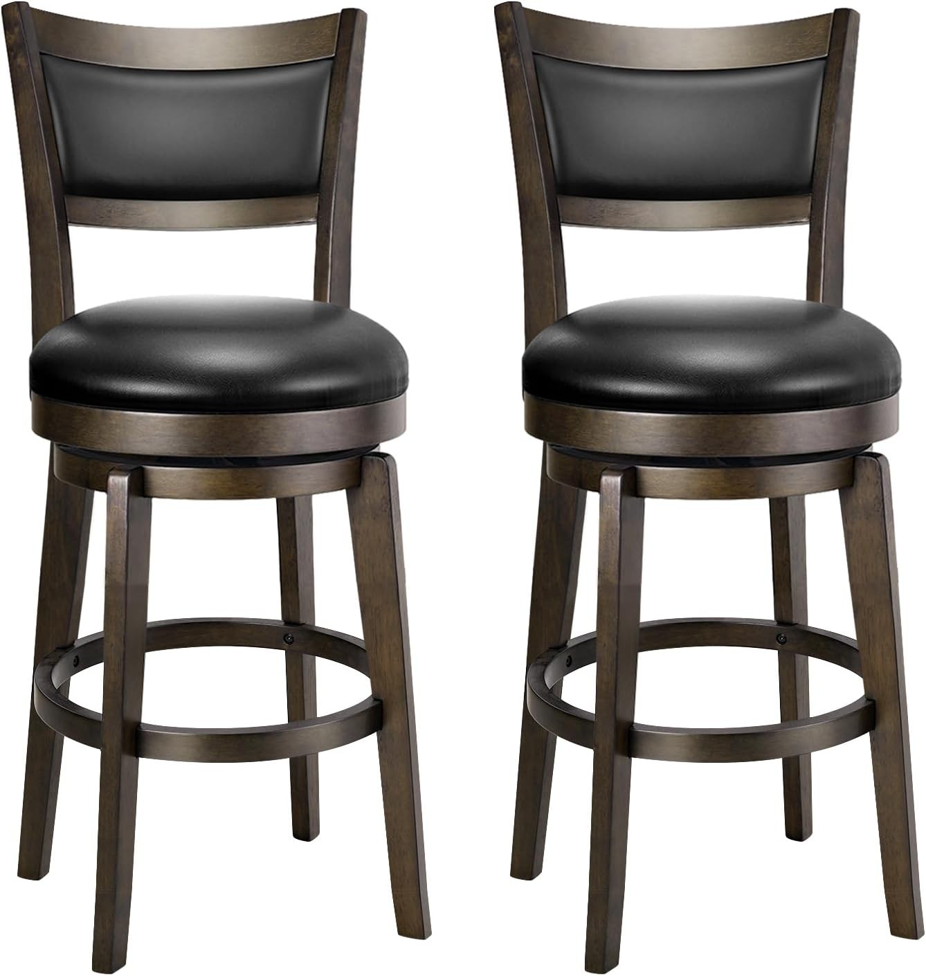 Swivel Bar Stools Set of 2 24 Inch Counter Height Barstools Black Faux Leather