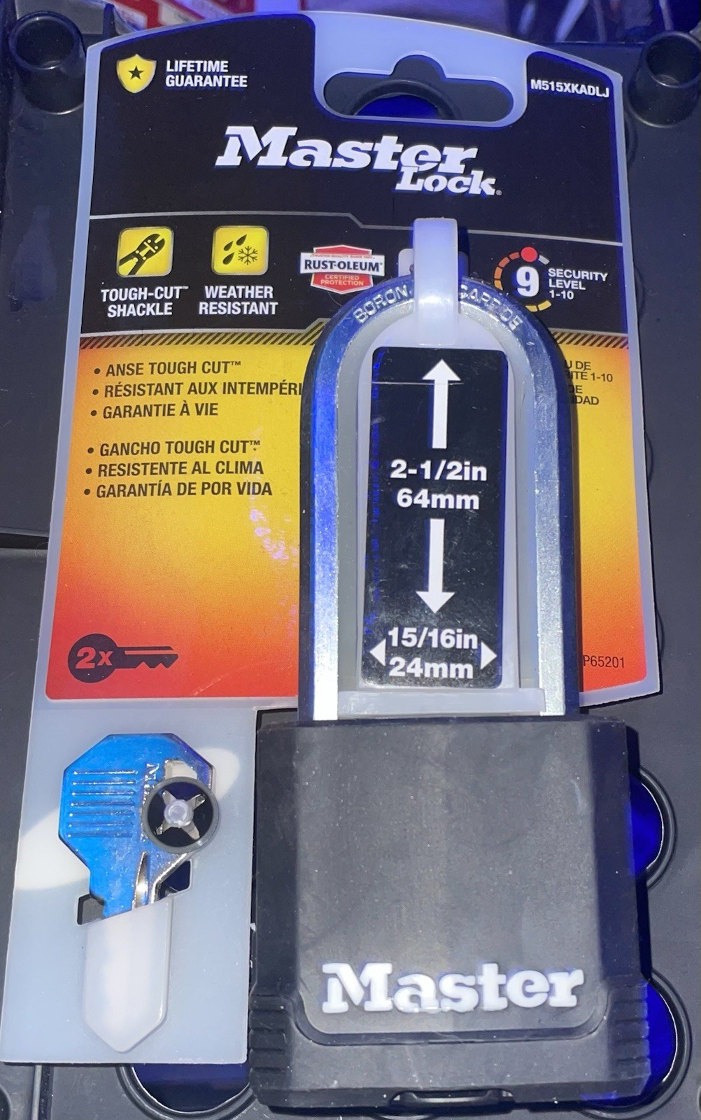 MASTER LOCK Heavy Duty Outdoor Padlock w/ Key 15/16", 2-1/2" Shackle M515XKADLJ