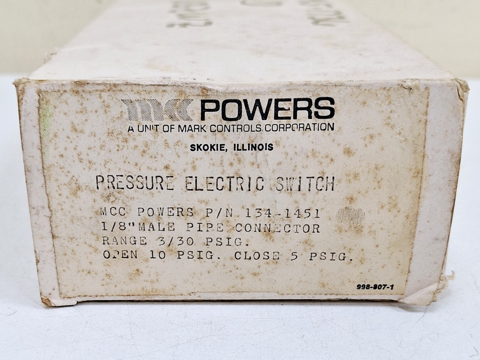MCC Powers 134-1451 Pressure Electric Switch 3-30PSI