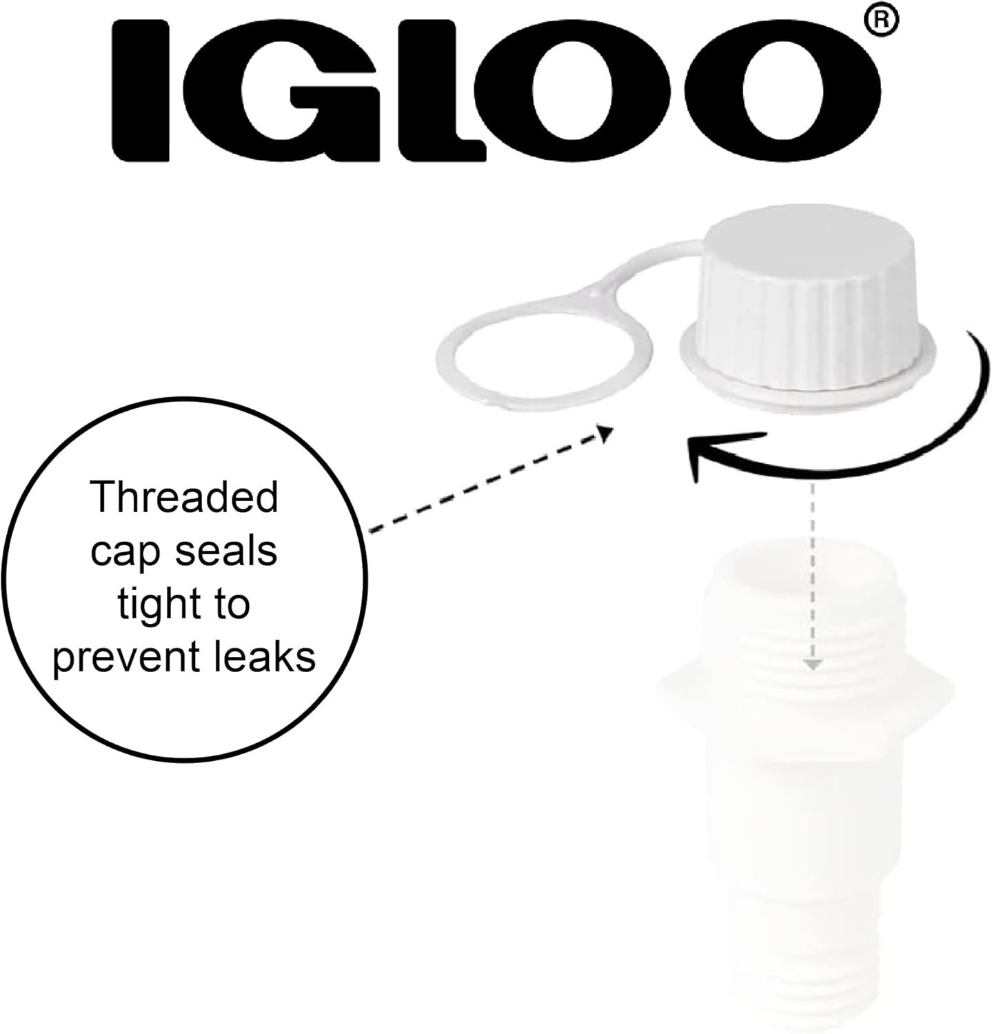 Cooler Threaded Drain Plug Caps with Plastic Tether 20049 White Small
