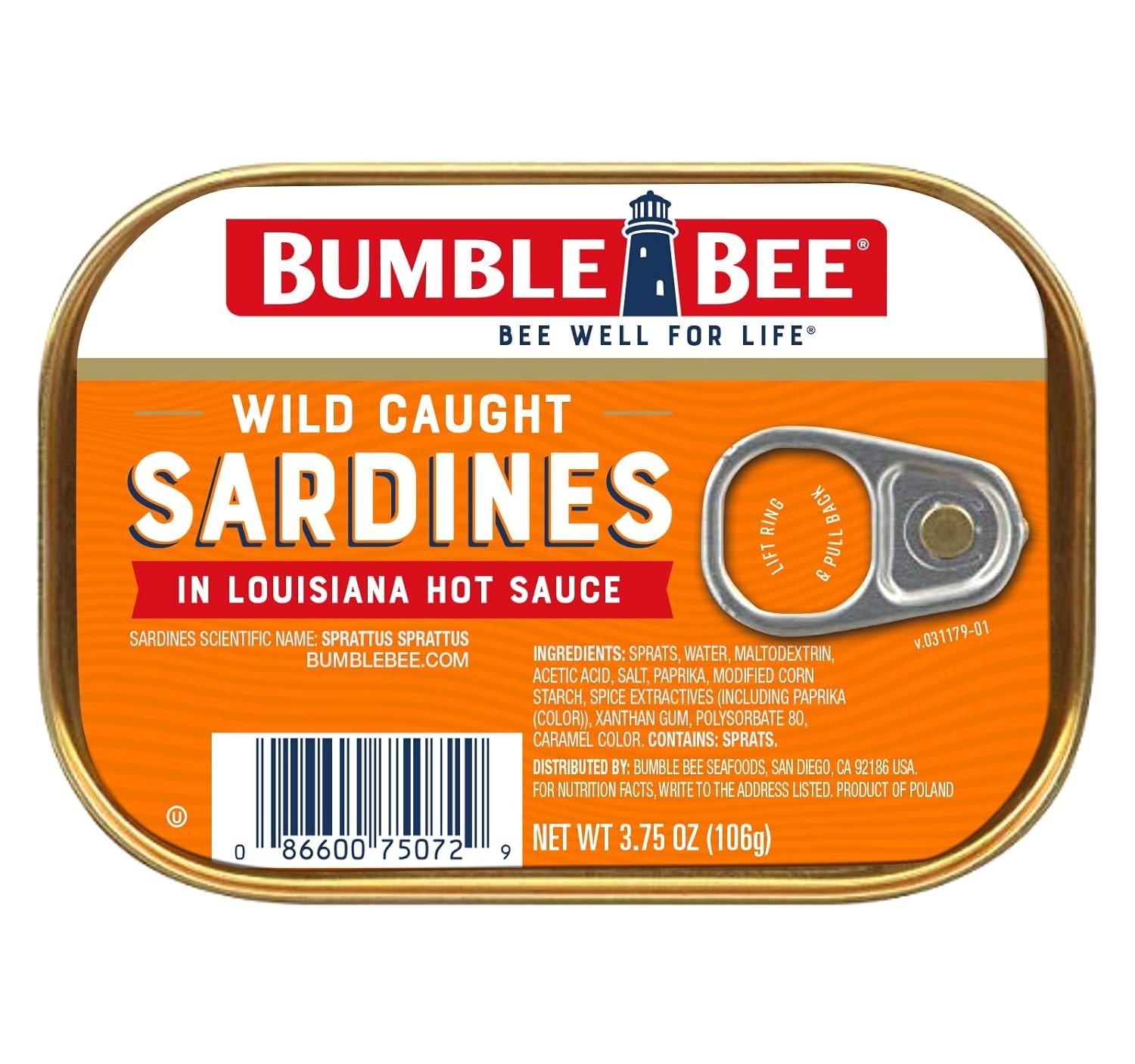 Bumble Bee Sardines in Louisiana Hot Sauce, 3.75 oz Tin - Wild Caught
