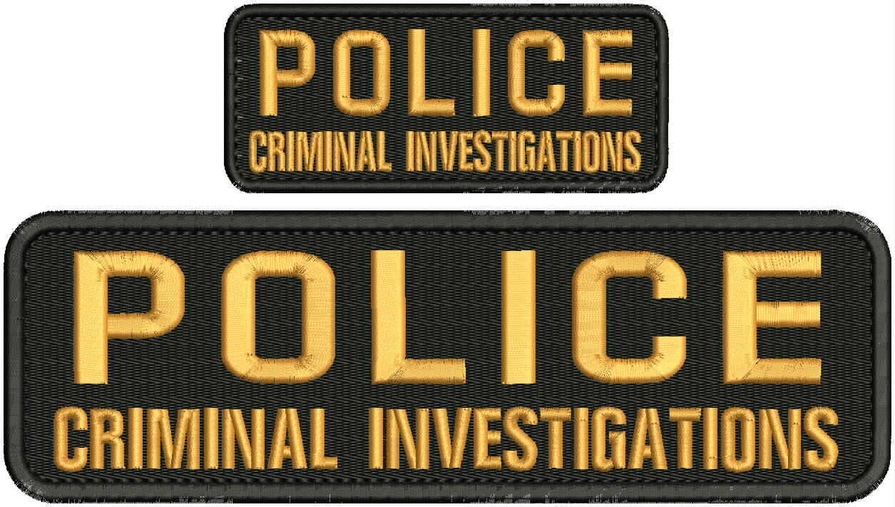 Police Criminal Investigations embroidery patches 3x10 and 2x5 hook black gold