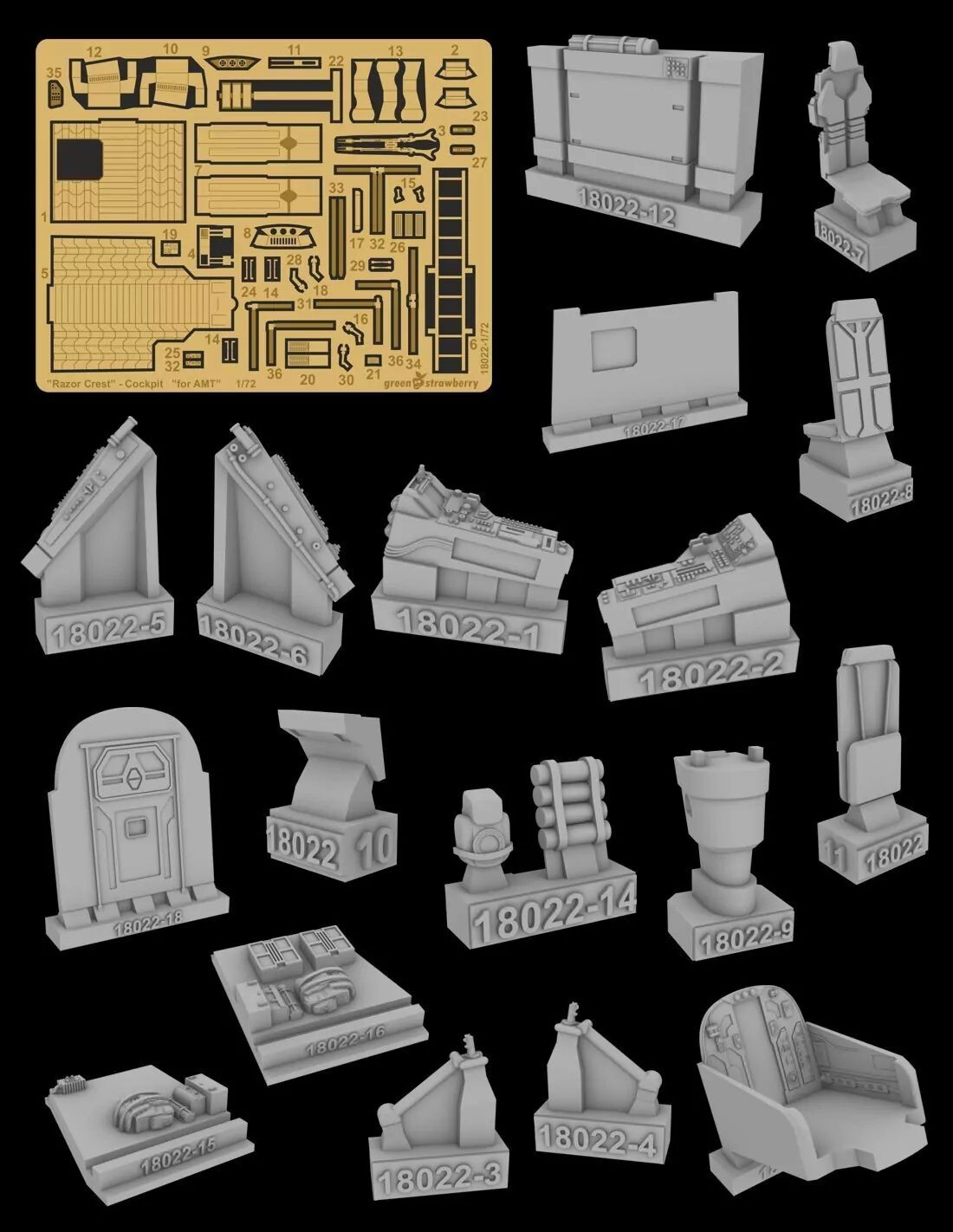 Green Strawberry 1/72 Razor Crest (AMT) Cockpit Star Wars Details Set