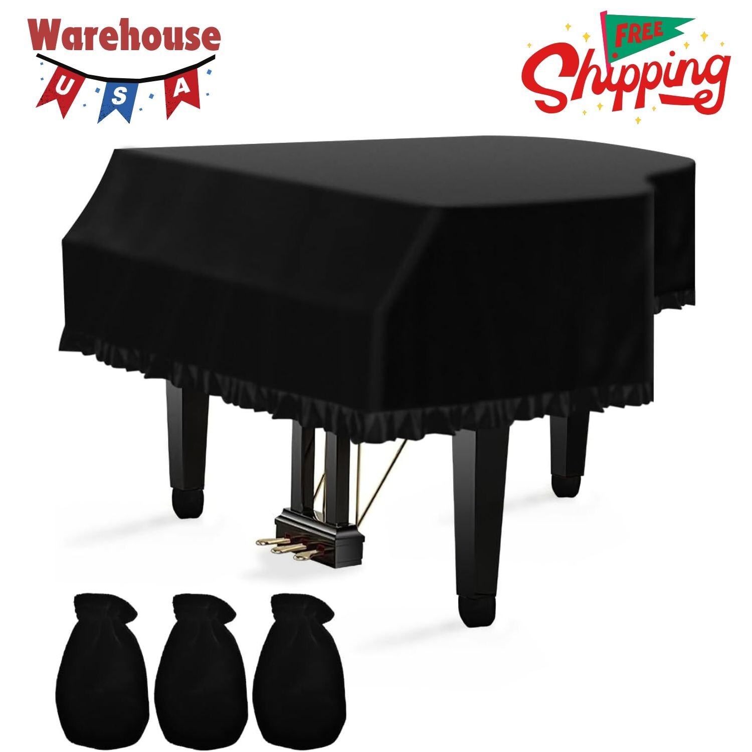 Grand Piano Cover, Velvet Dustproof Baby Piano Cover Washable Soft Bordered