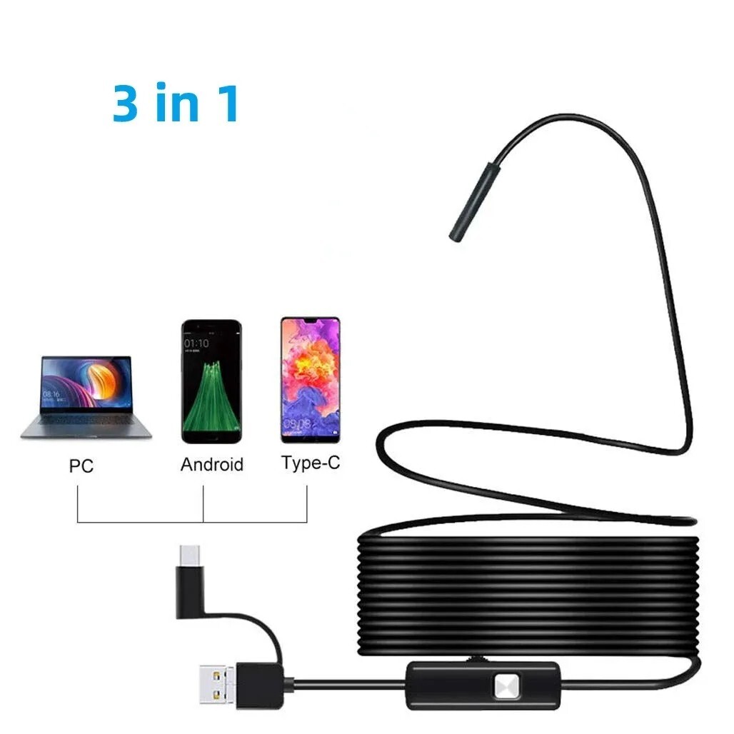 5.5mm LED Snake Endoscope Borescope Inspection Camera for USB Type C Android PC