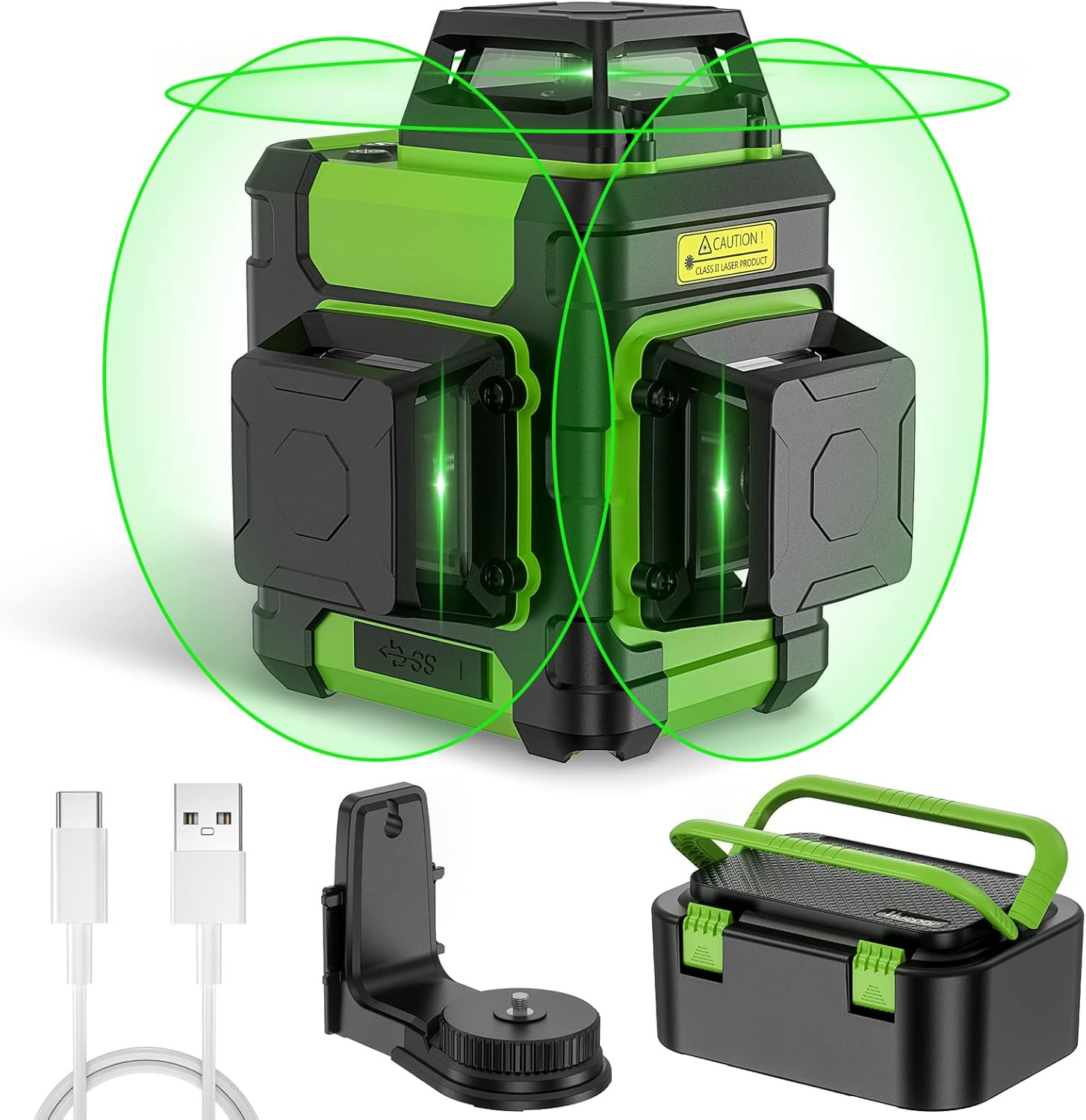Huepar Laser Level 360 Self Leveling, Rechargeable Green Laser 3X360° Cross Line
