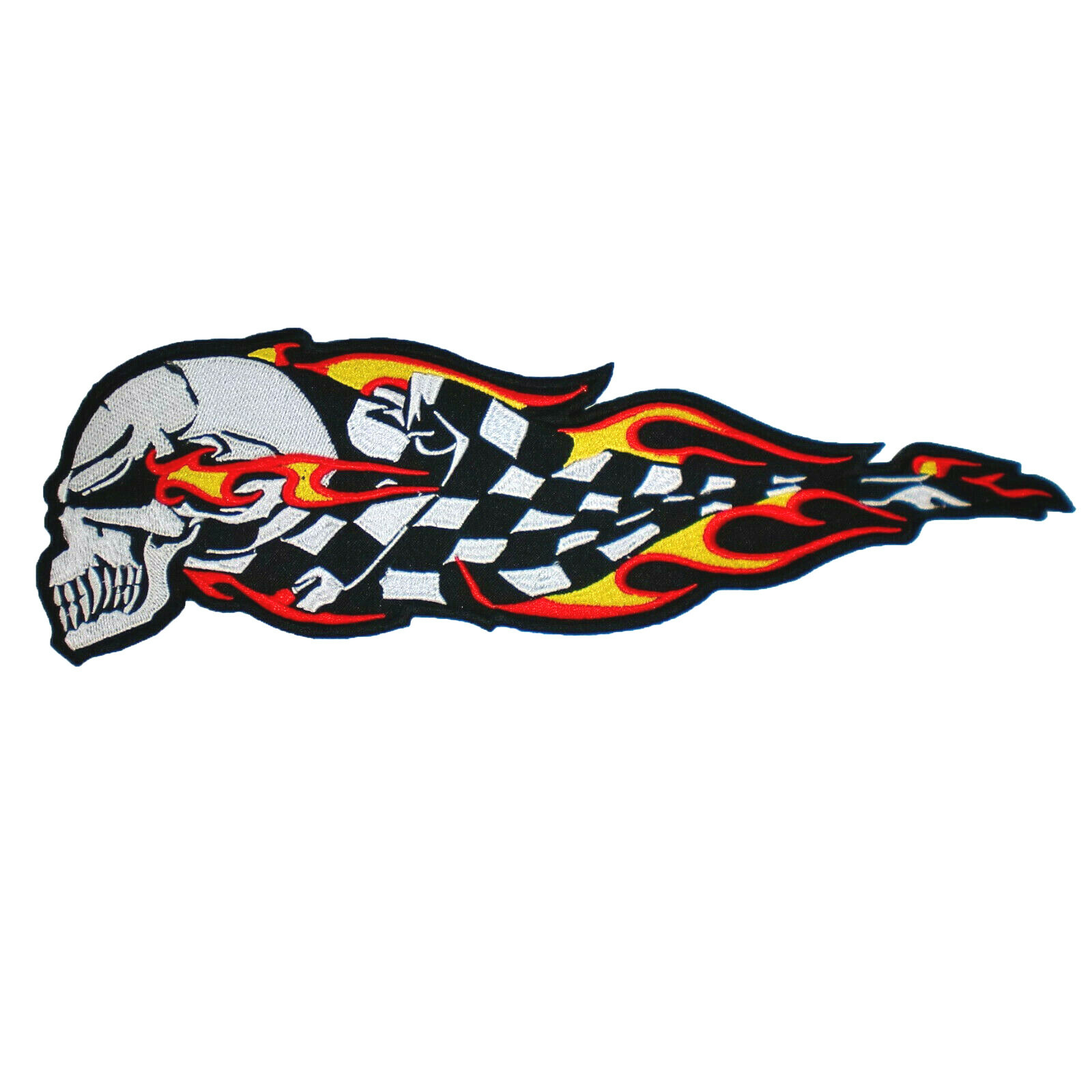 LARGE Skull Fire Checkered Flag Fly Racing Winner Biker Vest Jacket Back Patch