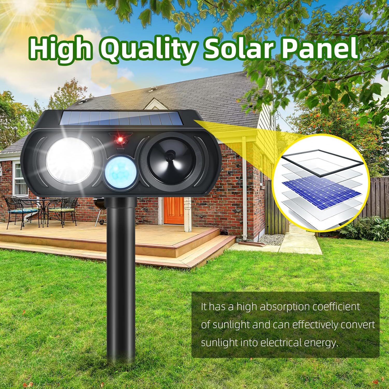 Solar Ultrasonic Animal Repeller for Yard