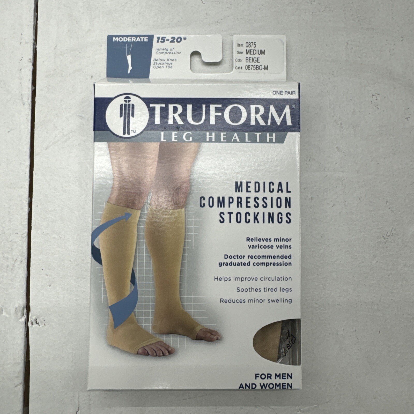 Truform Leg Health Beige Medical Compression  Stockings Open Toe Adult Unisex M