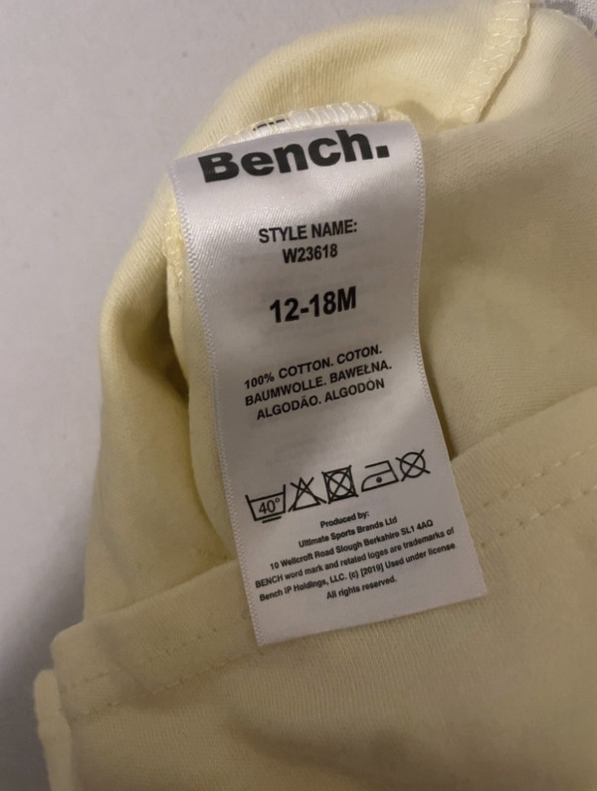 Bench Baby Boy Yellow Short Sleeve Top T- Shirt 12 Months