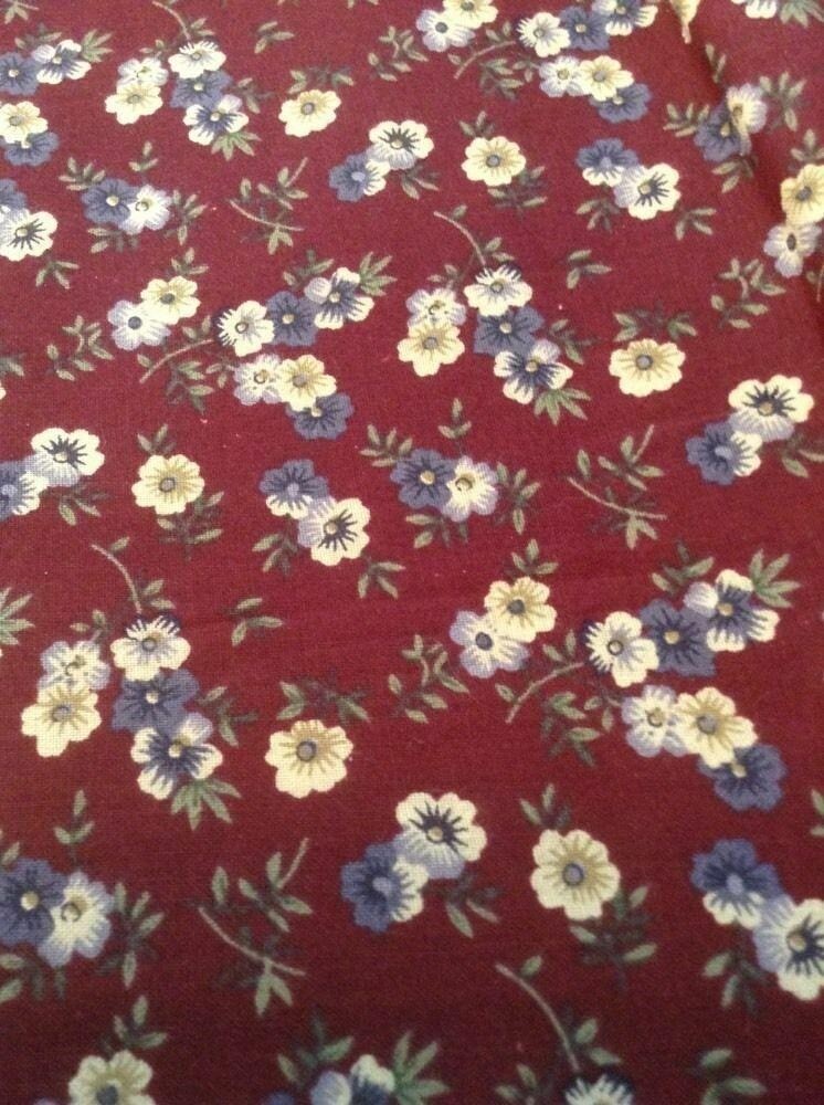 2 7/8 Yards Cut Springs Industries Burgundy Red Maroon Flowers Quilting Fabric