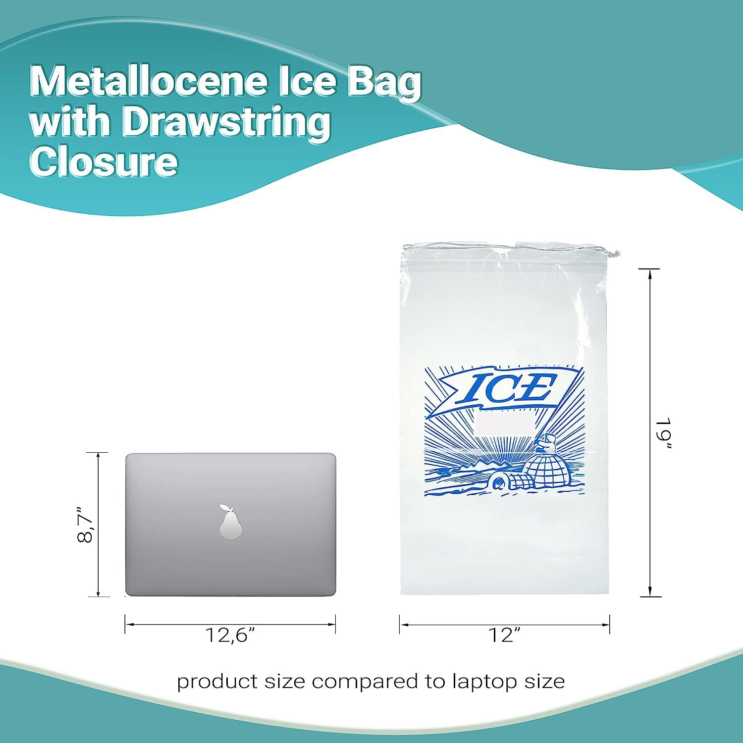 500 10 lb COMMERCIAL CRYSTAL Plastic Ice Bag Bags With Drawstring 12x19