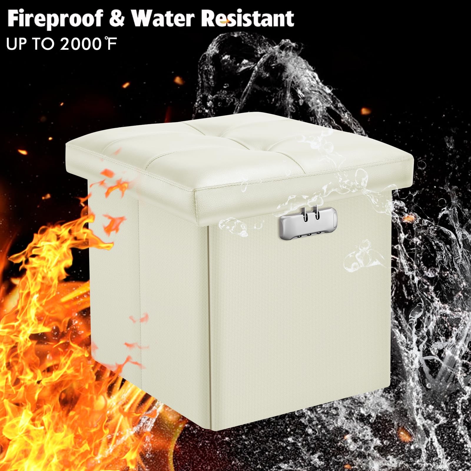 Small Ottoman with Storage, 13 x 13 x 13 inch Fireproof Safe Folding Ottoman ...