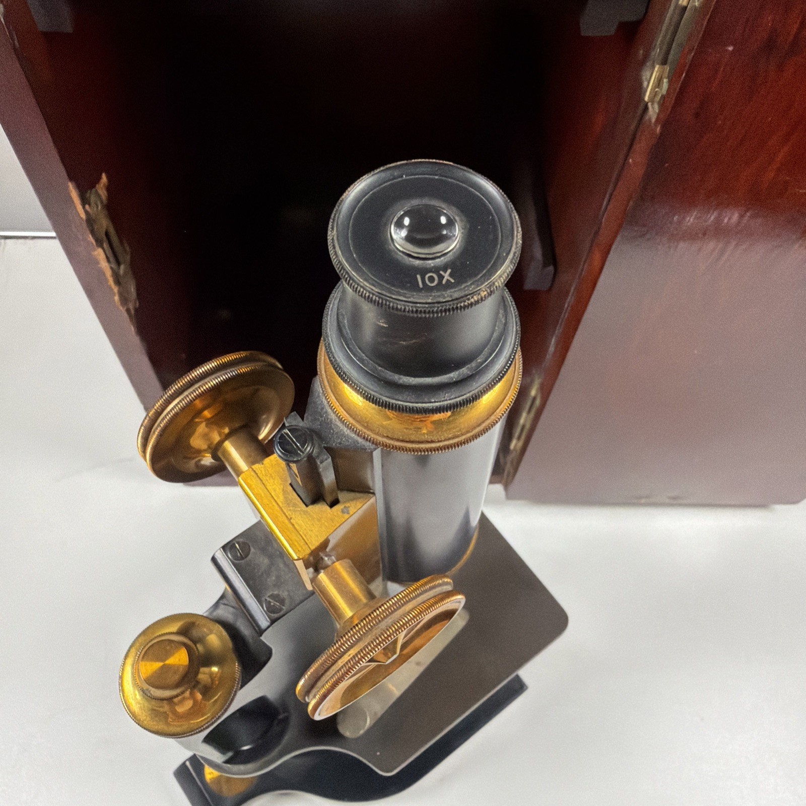 Antique Bausch & Lomb Cast Iron & Brass Scientific Laboratory Microscope