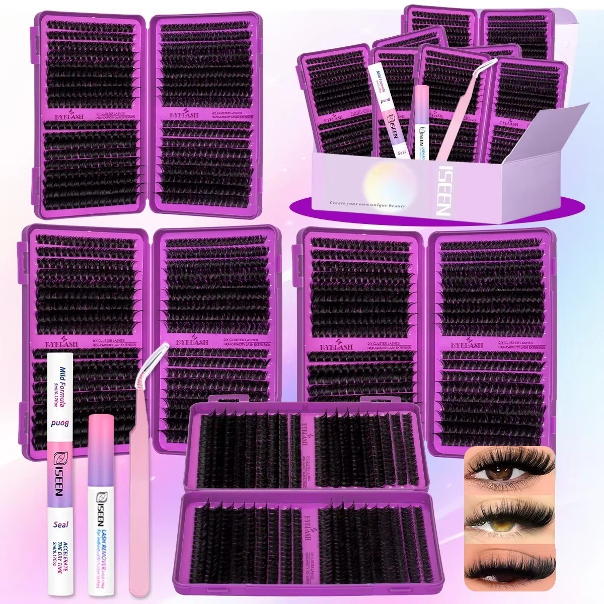 Lash Clusters Kit Large Capacity Individual Lashes 3D Faux Mink Lashes Wispy DIY