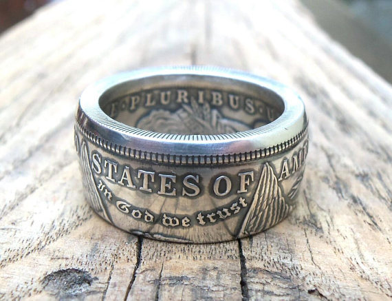 Handmade Morgan Silver Dollar Coin Ring - Mens Silver ring from coin- Sizes 8-14