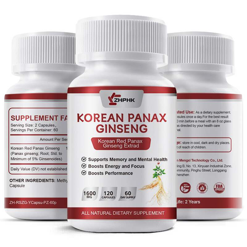 Red Korean Panax Ginseng 1600mg 60 Capsules - Energy/Endurance/Memory/Sex Drive
