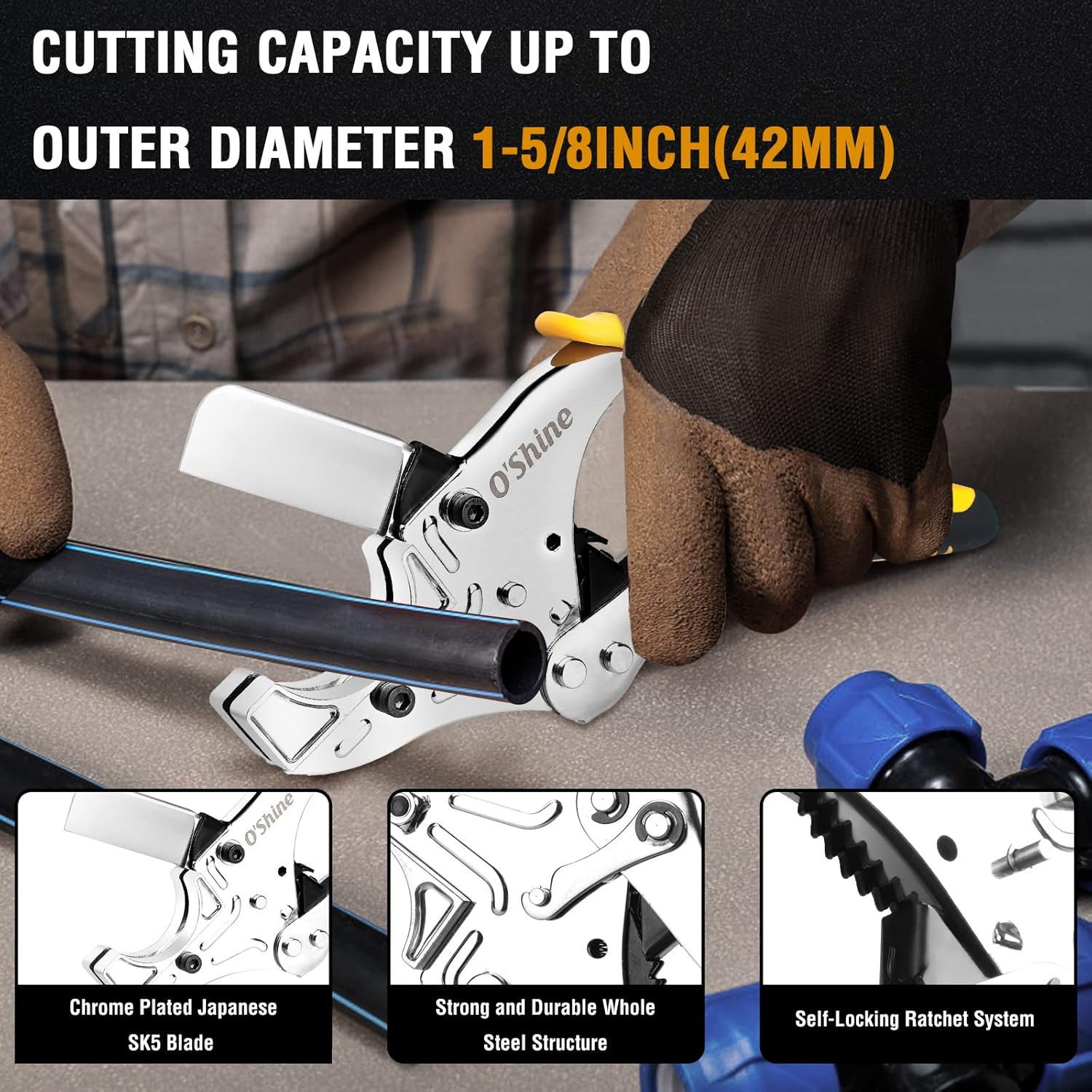 O’Shine Elite Ratchet Miter Shear & PVC Pipe Cutter Combo Set 1-1/4