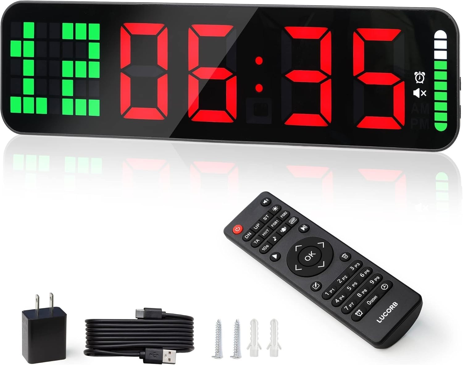 Pro Gym Timer Clock - 15" LED Display, Interval Training, Countdown/Up Stopwatch