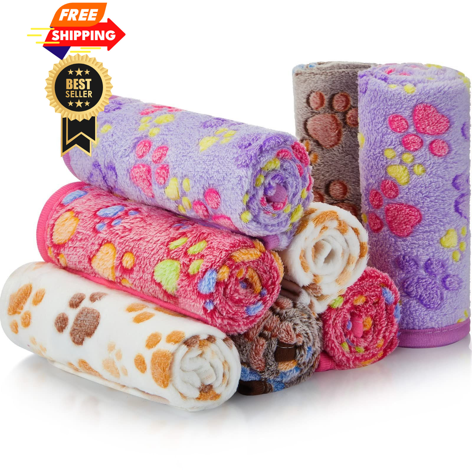 Panelee 8 Pieces Puppy Blanket Dog Small, Beige, Pink, Purple, Tan