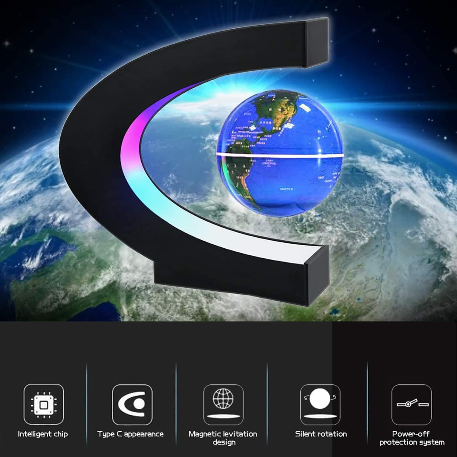 Magnetic Levitating Globe LED Floating World Map Light Gift for Men
