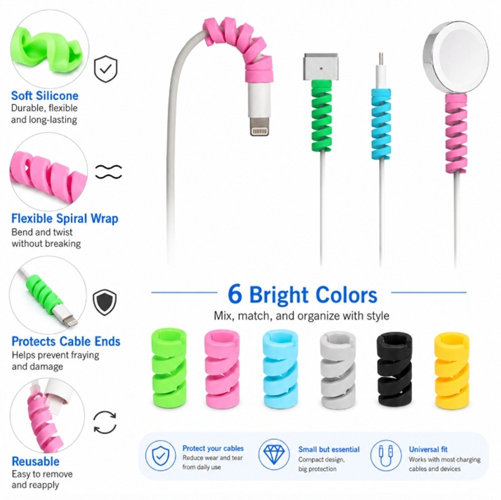 24 Pack Silicone Charging Cable Protectors Spiral Cord Saver USB Phone Wires