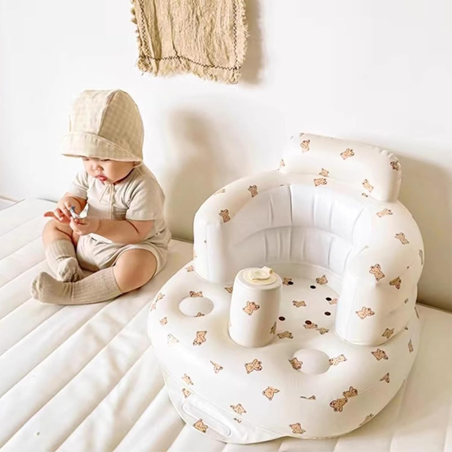 Inflatable Baby Seat Sofa Babies 3-36 Months Built in Air Pump Children Bear Cub