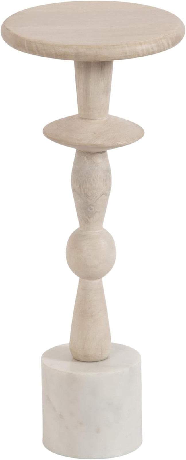 Avenal Modern round Wood Drink Table, 9 X 9 X 22, Bleached Wood and White Marble
