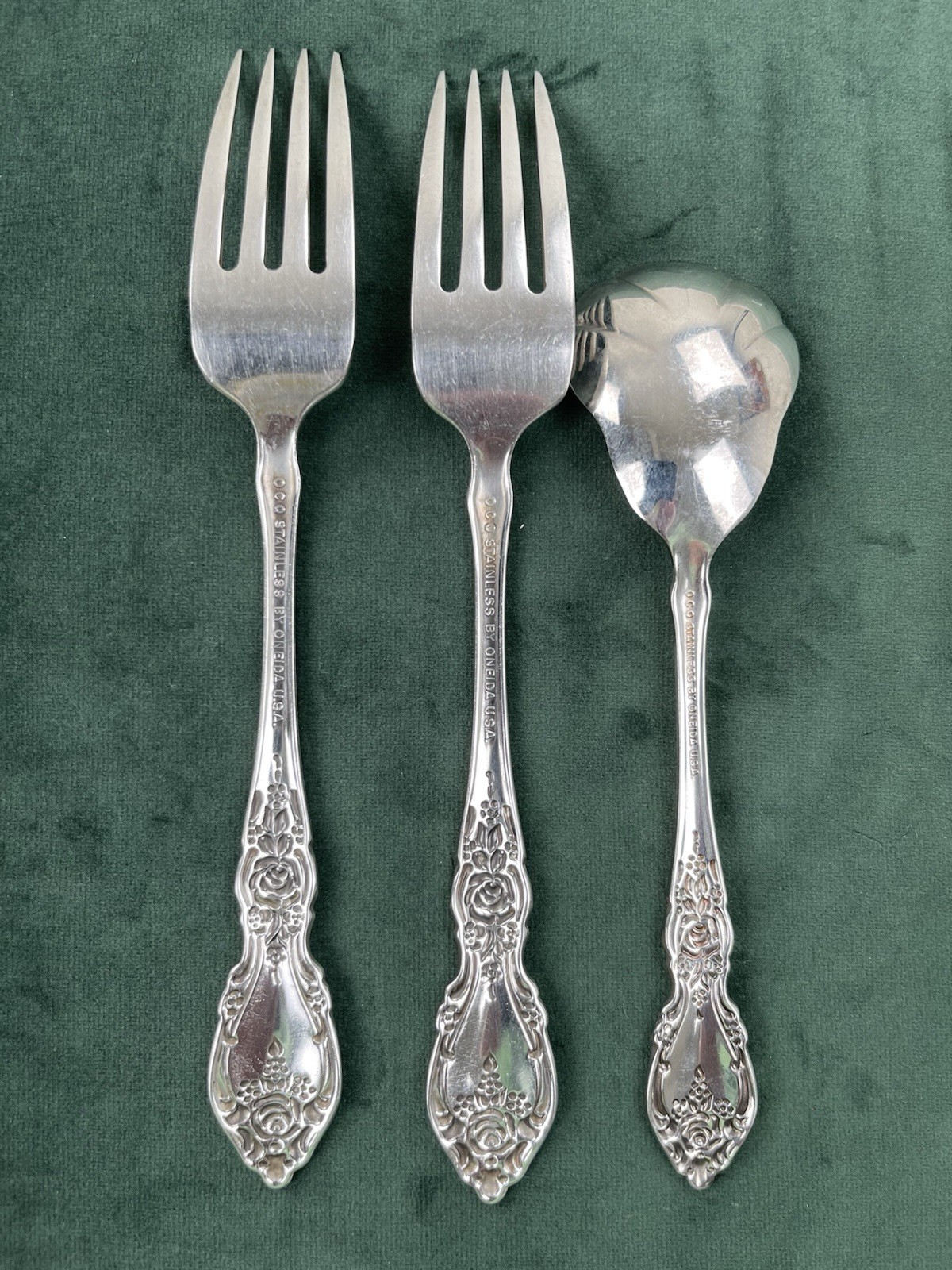 Oneida WORDSWORTH Sugar Spoon Dinner Fork Set 3 Stainless Flatware USA Made