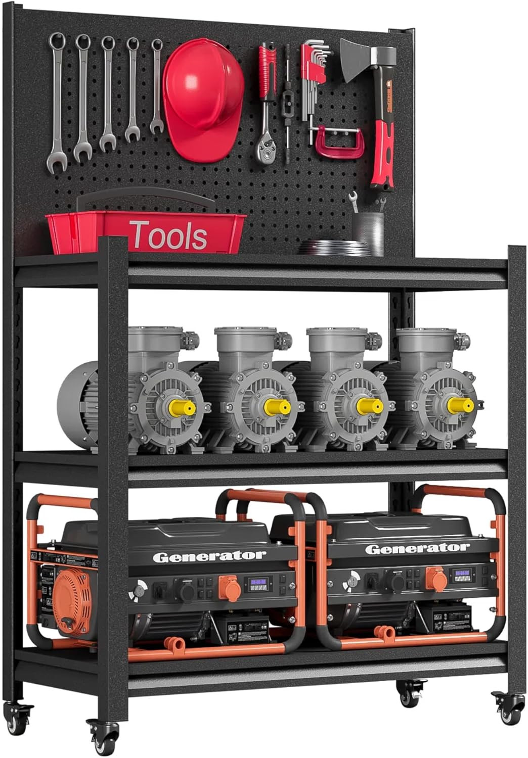48" Metal Garage Workbench with Pegboard & Rolling Tool Storage on Wheels