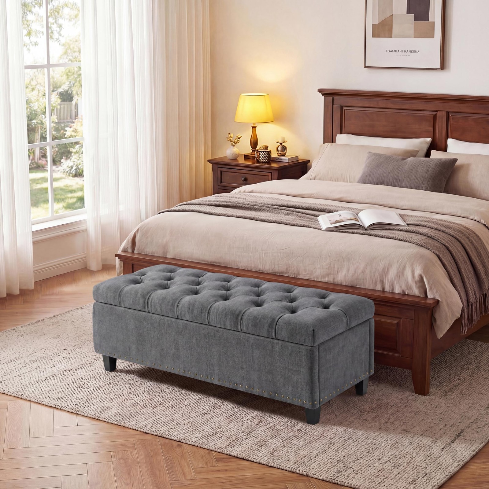 51" Large Storage Ottoman Bench, End of Bed Storage Bench Upholstered Bench