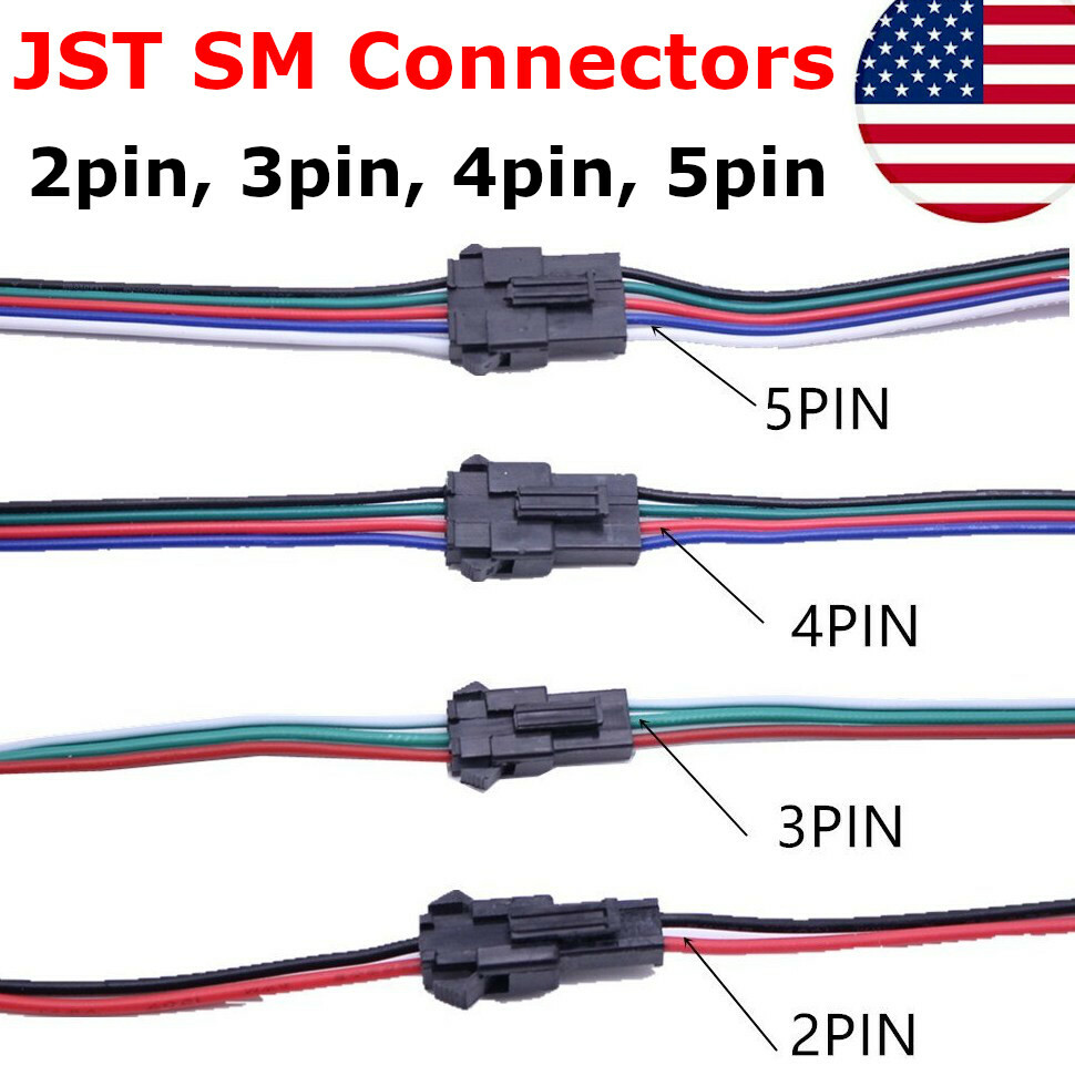 JST SM 2pin 3pin 4pin 5pin Male And Female 22AWG Connector Plug led strip light