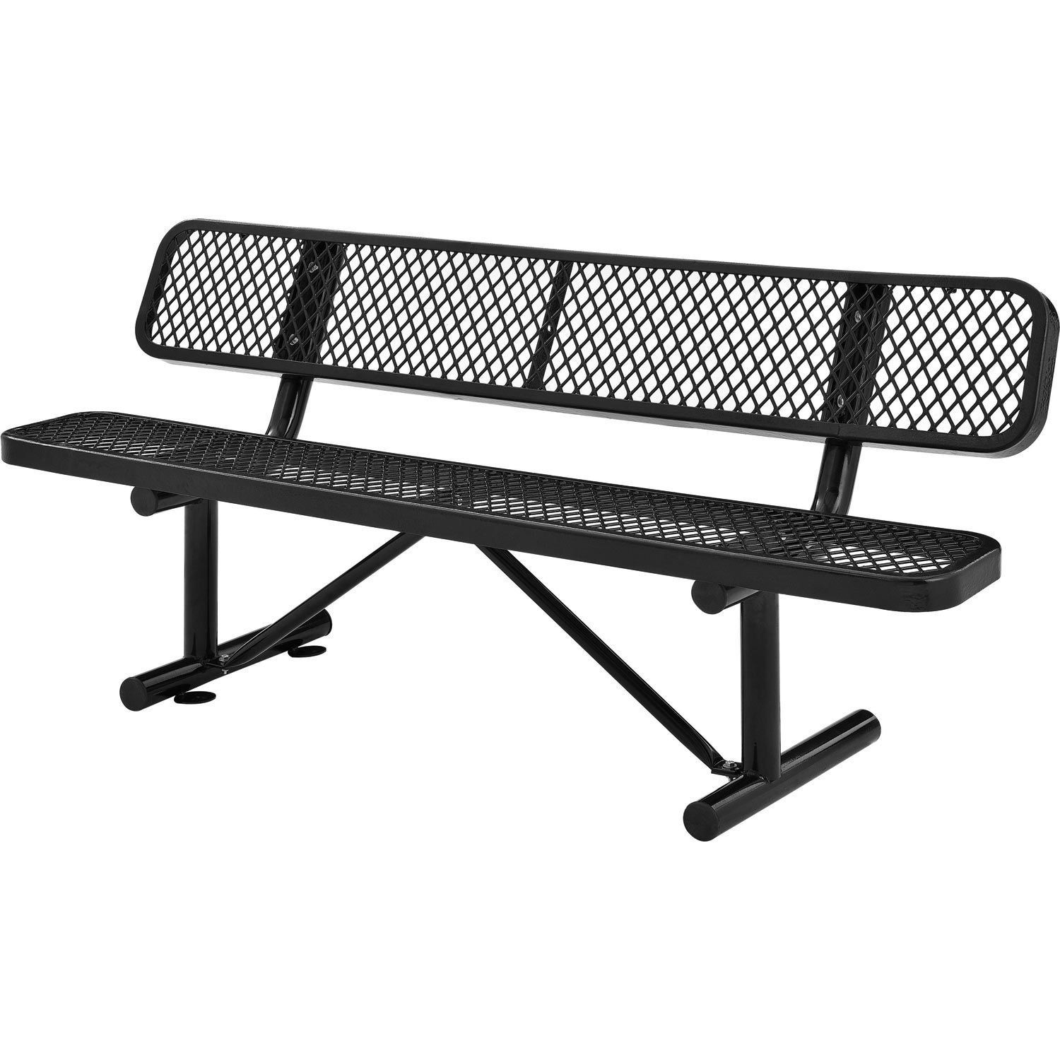 Global Industrial 72"L Expanded Metal Mesh Bench w/Back Rest Black