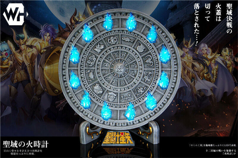 Saint Seiya Fire Clock Statue Resin WH Studio Model Lights Wall Hanging 30cm
