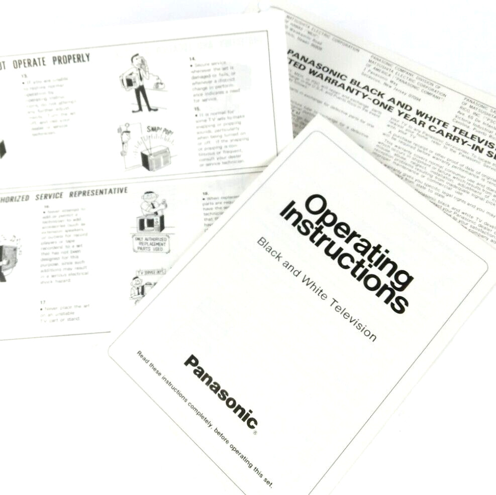 User Manual for Panasonic TR-882 Black & White Solid State Television TV Safety