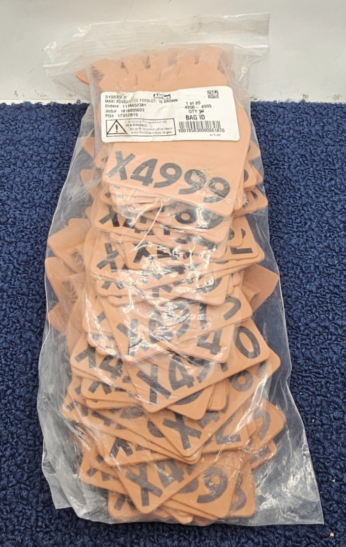 (QTY 50) Allflex 310689 Maxi Advantage FeedLot Tags 4950-4999, 16 Brown