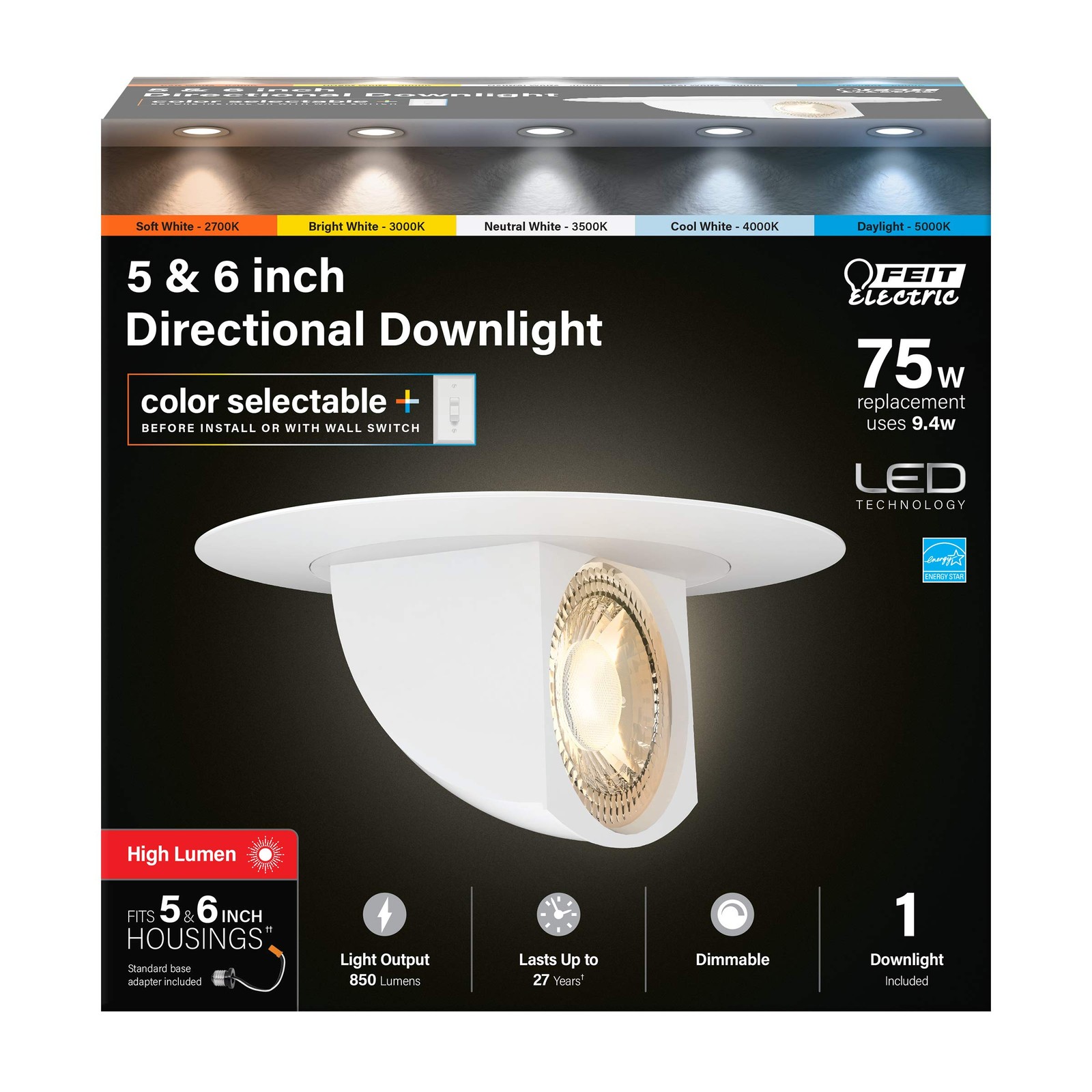 Feit Electric 5-6 inch LED Directional Inch (Pack of 1), Selectable