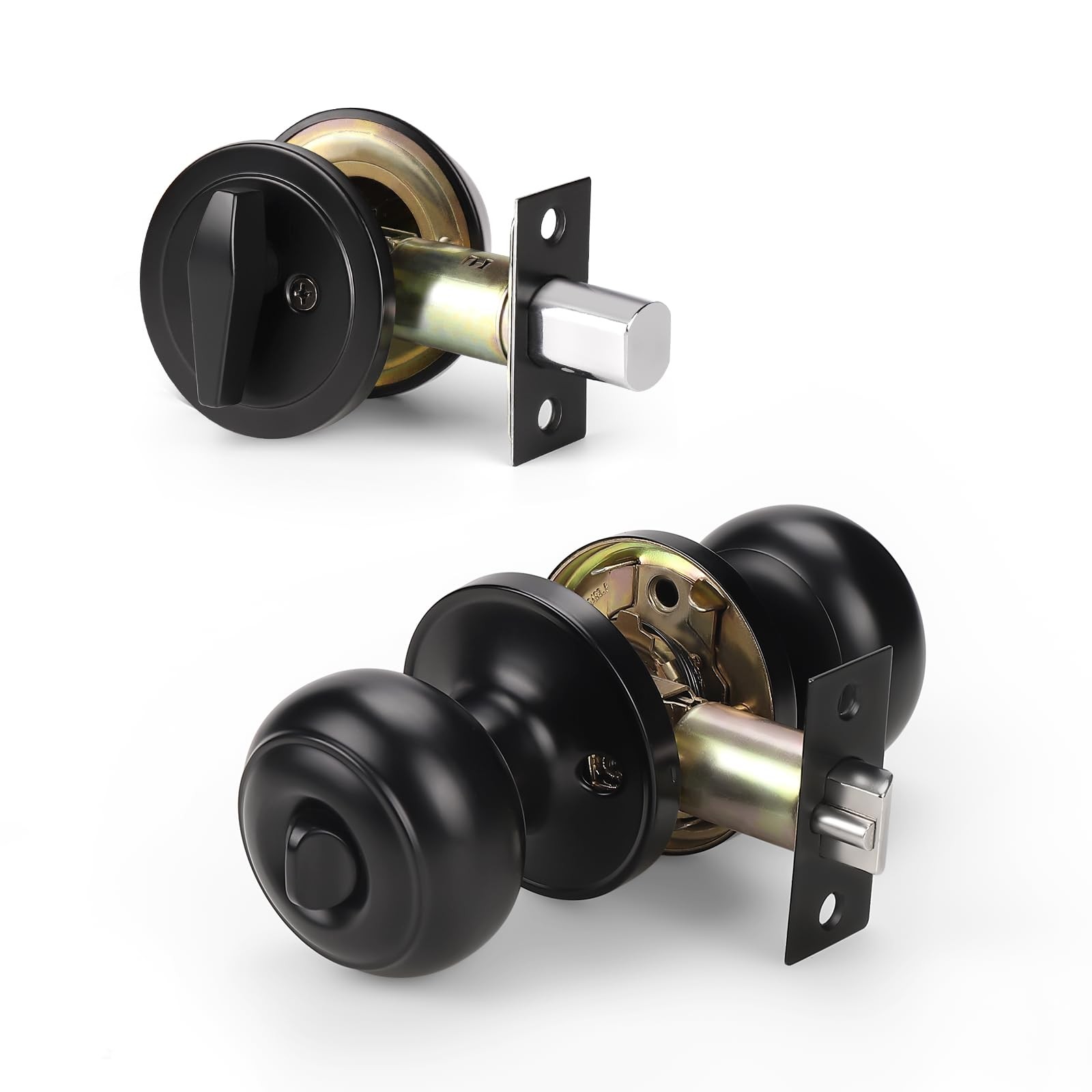 KNOBWELL 3 Pack Keyed Alike Entry Door Knobs and Single 3 Pack, Black