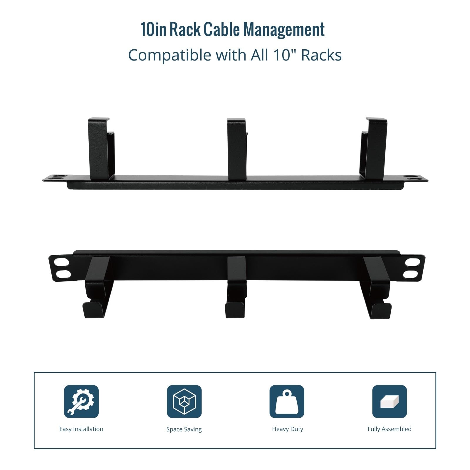 2 Pack 0.5U Horizontal Cable Manager with 3 D-Rings, Metal Rackmount Cable Or...