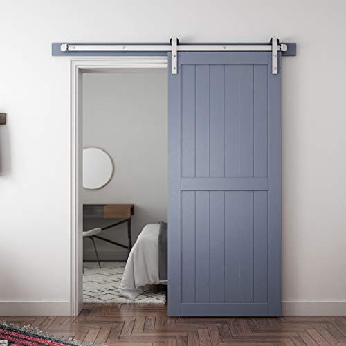 Brushed Nickel Sliding Barn Hardware Kit-Sturdy Silvery Track-Smoothly 6 Feet