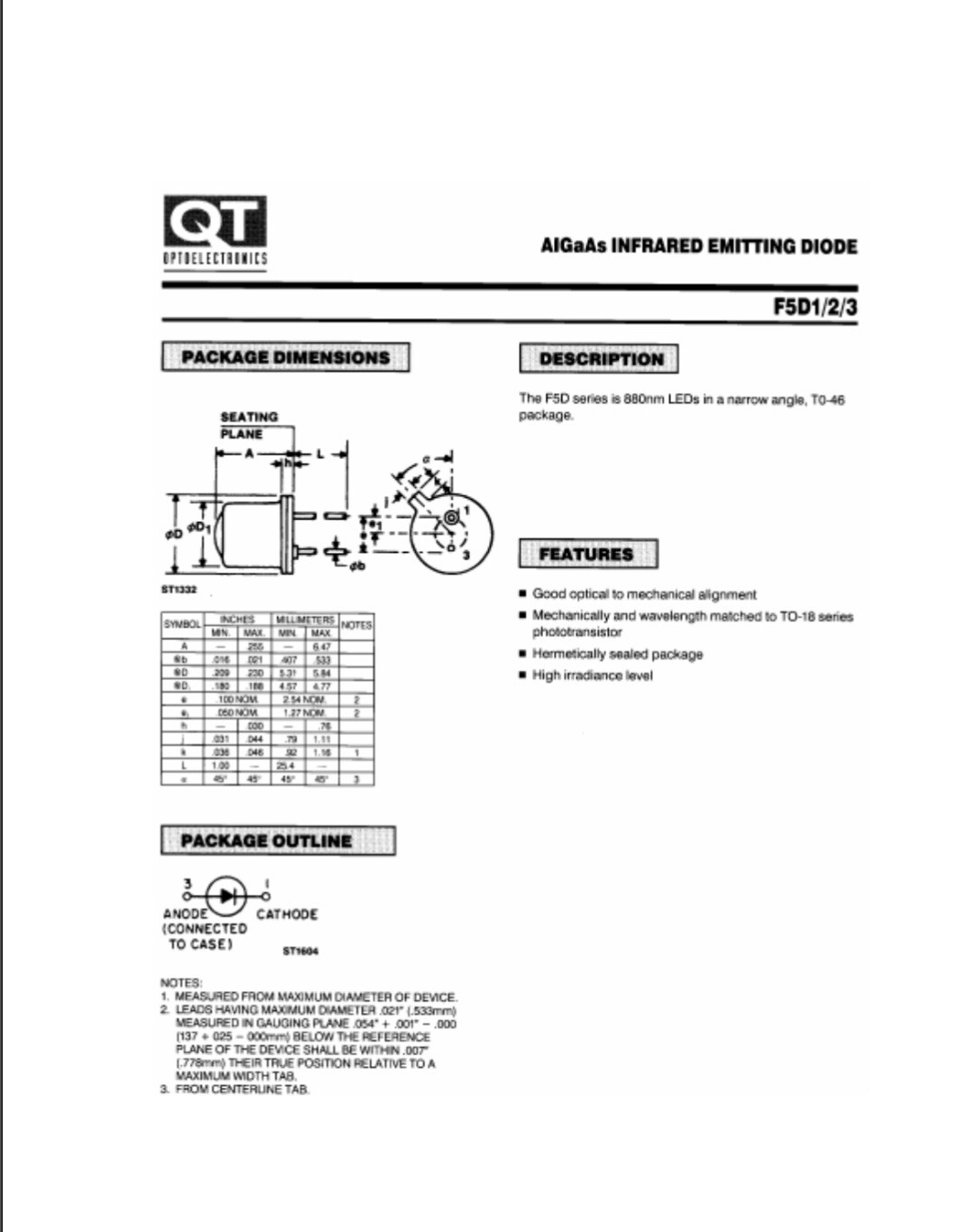 QT OPTOELECTRONICS INFARED EMITTING DIODEs F5D3 {20 PIECES}